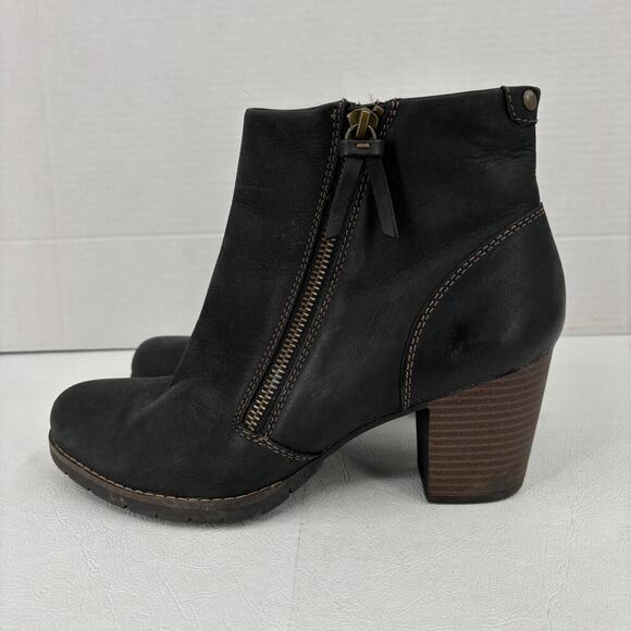 Clarks Bendables Ankle Boot Size 8.5 Black Leather Side Zip Block Heel Bootie - Picture 3 of 9